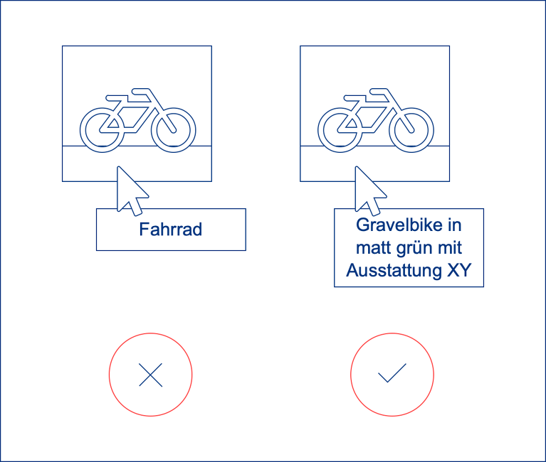 Vergleich: Links wenig aussagekräftiger Alt-Text, rechts aussagekräftiger Alt-Text