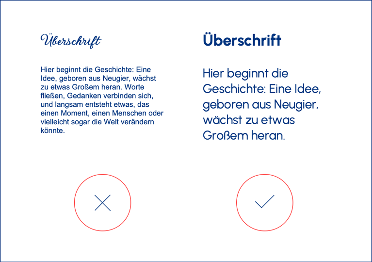 Vergleich: Links schlecht lesbarer Text, rechts gut lesbarer Text