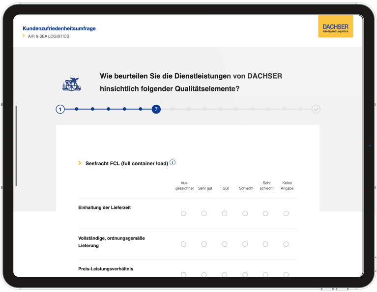 Tablet quer zeigt Auszug aus Kundenzufriedenheitsumfrage