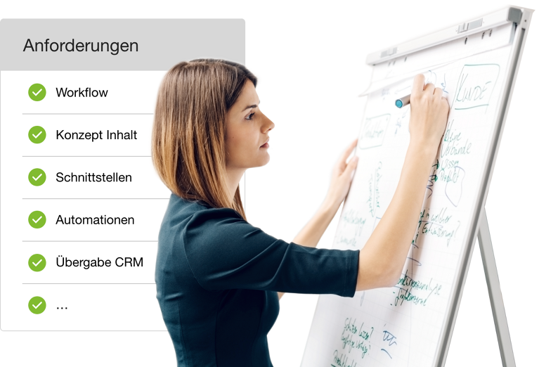 Frau notiert am Flipchart Anforderungen zum Thema Integrationen